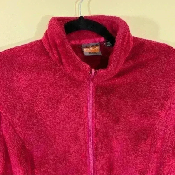 Merrell Magenta Fleece Full Zip Fuzzy Crop Neck Jacket Size M - Picture 2 of 16